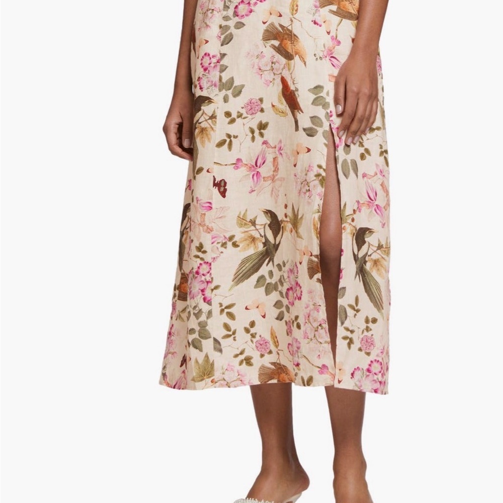 & Other Stories Cream Floral Midi Skirt with Pink Accents